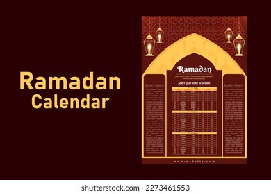 Ramadan Kareem Islamic calendar template and sehri ifter time schedule	