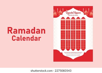 Ramadan Kareem Islamic calendar template and sehri ifter time schedule