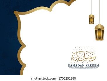 Ramadan Kareem Islamic Calligraphy Background. Beautiful design crescent moon star, and lantern. Modern Vector Illustration