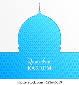 Ramadan Kareem islamic card. Arabian background with mosque, shiny stars, gold typography. Ramadan illustration