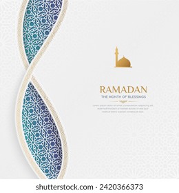 Ramadan Kareem Islamic colorful background with interlaced arabesque border and Arabic style pattern