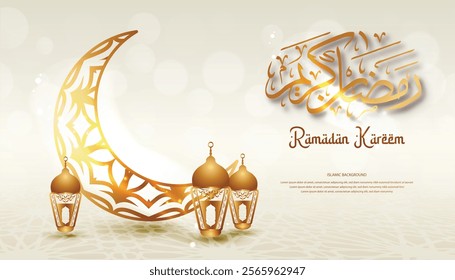 Ramadan Kareem Islamic Crescent Moon Lanterns Calligraphy Background