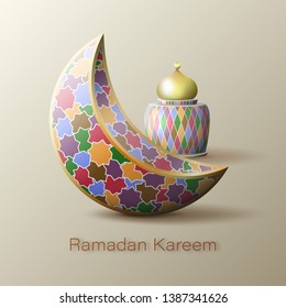 Ramadan Kareem Islamic crescent pattern and arabic lantern. Vector illustration.