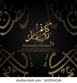 Ramadan kareem, Islamic design with arabic calligraphy isolated on black background. - Translation of arabic calligraphy : Ramadan Kareem.