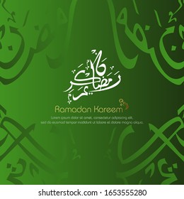 Ramadan kareem, Islamic design with arabic calligraphy isolated on green background. - Translation of arabic calligraphy : Ramadan Kareem.