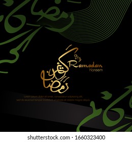 Ramadan kareem, Islamic design with arabic calligraphy isolated on black background.
 - Translation of arabic calligraphy : Ramadan Kareem.