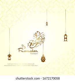 Ramadan kareem, Islamic design with arabic calligraphy and lanterns silhouettes isolated on white background.
 - Translation of arabic calligraphy : Ramadan Kareem.