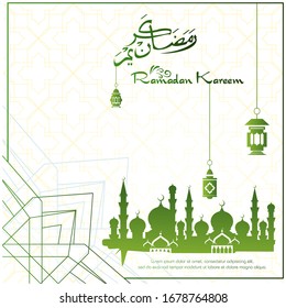 Ramadan kareem, Islamic design with arabic calligraphy and mosque silhouette isolated on white background.
 - Translation of arabic calligraphy : Ramadan Kareem.