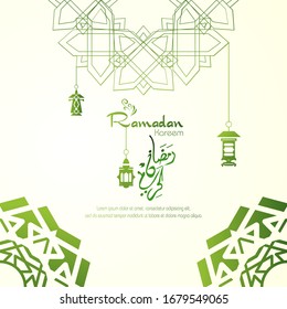 Ramadan kareem, Islamic design with arabic calligraphy and green pattern  isolated on white background.
 - Translation of arabic calligraphy : Ramadan Kareem.