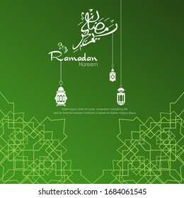 Ramadan kareem, Islamic design with arabic calligraphy and pattern isolated on green background.
 - Translation of arabic calligraphy : Ramadan Kareem.