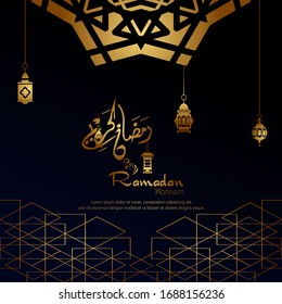 Ramadan kareem, Islamic design with arabic calligraphy and pattern isolated on black background.
 - Translation of arabic calligraphy : Ramadan Kareem.