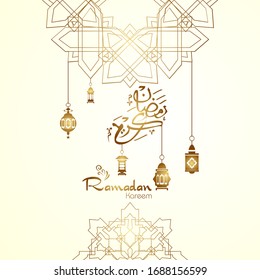 Ramadan kareem, Islamic design with arabic calligraphy and pattern isolated on white background.
 - Translation of arabic calligraphy : Ramadan Kareem.