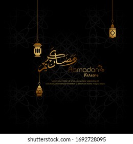Ramadan kareem, Islamic design with arabic calligraphy and pattern isolated on black background.
 - Translation of arabic calligraphy : Ramadan Kareem.