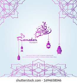 Ramadan kareem, Islamic design with arabic calligraphy and ornament isolated on white background.
 - Translation of arabic calligraphy : Ramadan Kareem.
