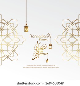 Ramadan kareem, Islamic design with arabic calligraphy and ornament isolated on white background.
 - Translation of arabic calligraphy : Ramadan Kareem.