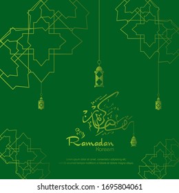 Ramadan kareem, Islamic design with arabic calligraphy and ornament isolated on green  background.
 - Translation of arabic calligraphy : Ramadan Kareem.