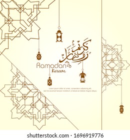 Ramadan kareem, Islamic design with arabic calligraphy and ornament isolated on white background.
 - Translation of arabic calligraphy : Ramadan Kareem.