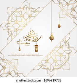Ramadan kareem, diseño islámico con caligrafía árabe y adorno aislado en fondo blanco.
 - Traducción de caligrafía árabe :Ramadán Kareem.