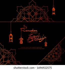 Ramadan kareem, Islamic design with arabic calligraphy and ornament isolated on black  background.
 - Translation of arabic calligraphy : Ramadan Kareem.