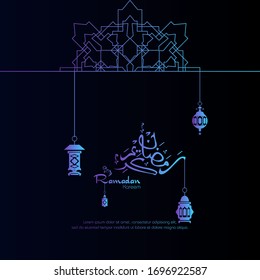 Ramadan kareem, Islamic design with arabic calligraphy and ornament isolated on blue  background.
 - Translation of arabic calligraphy : Ramadan Kareem.