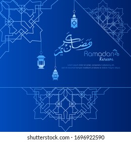 Ramadan kareem, Islamic design with arabic calligraphy and ornament isolated on blue  background.
 - Translation of arabic calligraphy : Ramadan Kareem.