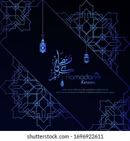 Ramadan kareem, Islamic design with arabic calligraphy and ornament isolated on blue  background.
 - Translation of arabic calligraphy : Ramadan Kareem.