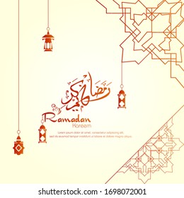 Ramadan kareem, diseño islámico con caligrafía árabe y adorno aislado en fondo blanco.
 - Traducción de caligrafía árabe :Ramadán Kareem.