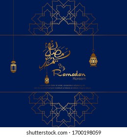 Ramadan kareem. Islamic design with arabic calligraphy and ornament isolated on blue  background.
 - Translation of arabic calligraphy : Ramadan Kareem.