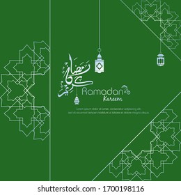 Ramadan kareem. Islamic design with arabic calligraphy and ornament isolated on green background.
 - Translation of arabic calligraphy : Ramadan Kareem.