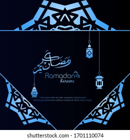 Ramadan kareem. Islamic design with arabic calligraphy and ornament isolated on black background.
 - Translation of arabic calligraphy : Ramadan Kareem.