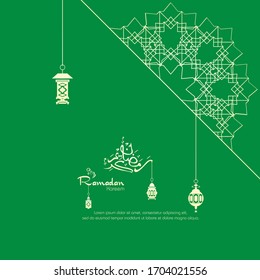 Ramadan kareem. Islamic design with arabic calligraphy and ornament isolated on green background.
 - Translation of arabic calligraphy : Ramadan Kareem.