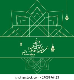 Ramadan kareem. Islamic design with arabic calligraphy and ornament isolated on green background.
 - Translation of arabic calligraphy : Ramadan Kareem.