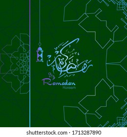 Ramadan kareem. Islamic design with arabic calligraphy and ornament isolated on green background.
 - Translation of arabic calligraphy : Ramadan Kareem.