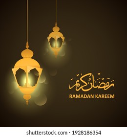 Ramadan Kareem islamic design arabic calligraphy with lantern. Vector illustration