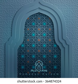 Ramadan Kareem Islamic design background mosque door with geometric pattern - Translation of text : Ramadan Kareem - May Generosity Bless you during the holy month