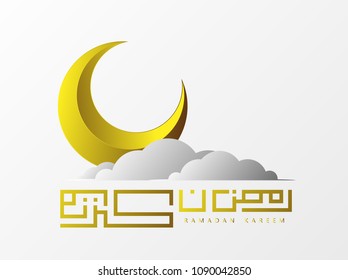 	
Ramadan Kareem islamic design crescent moon with kufi arabic pattern and calligraphy