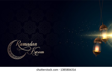 Ramadan Kareem Islamic Design Crescent Moon With Arabic Pattern Vector Cover Background Eps Ramazan Kareem