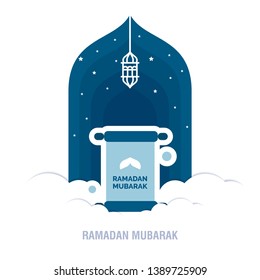 Ramadan Kareem islamic design crescent moon and mosque dome silhouette with arabic pattern and calligraphy 