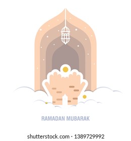 Ramadan Kareem islamic design crescent moon and mosque dome silhouette with arabic pattern and calligraphy 