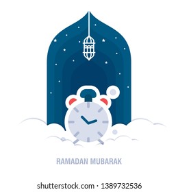 Ramadan Kareem islamic design crescent moon and mosque dome silhouette with arabic pattern and calligraphy 