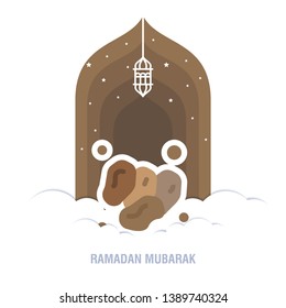 Ramadan Kareem islamic design crescent moon and mosque dome silhouette with arabic pattern and calligraphy 