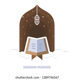 Ramadan Kareem islamic design crescent moon and mosque dome silhouette with arabic pattern and calligraphy 