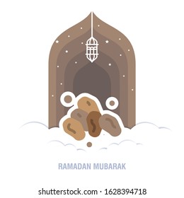 Ramadan Kareem islamic design crescent moon and mosque dome silhouette with arabic pattern and calligraphy 
