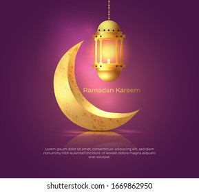 Ramadan Kareem islamic design crescent moon,  lantern lamp with pattern.