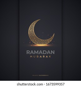 Ramadan Kareem islamic design crescent moon with arabic pattern.