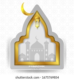 Ramadan Kareem islamic design crescent moon, lantern and mosque. greeting card design