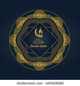 Ramadan Kareem islamic design crescent moon and mosque dome silhouette with arabic pattern and calligraphy