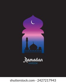 ramadan kareem islamic design illustration with moon night wnidow Design vector illustration. islamic background
