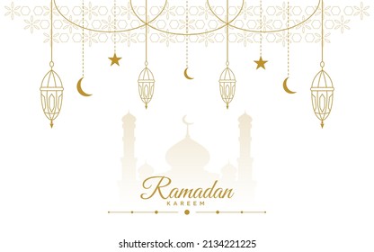 Ramadan Kareem linterna de diseño islámico, luna creciente y silueta de cúpula de mezquita con patrón árabe para tarjeta de saludo y fondo de banner
