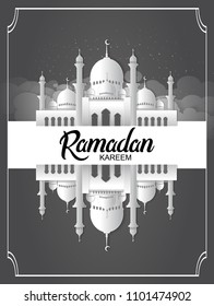 Ramadan kareem islamic design with mosque papercut style. vector illustration for holy month ramadan celebration